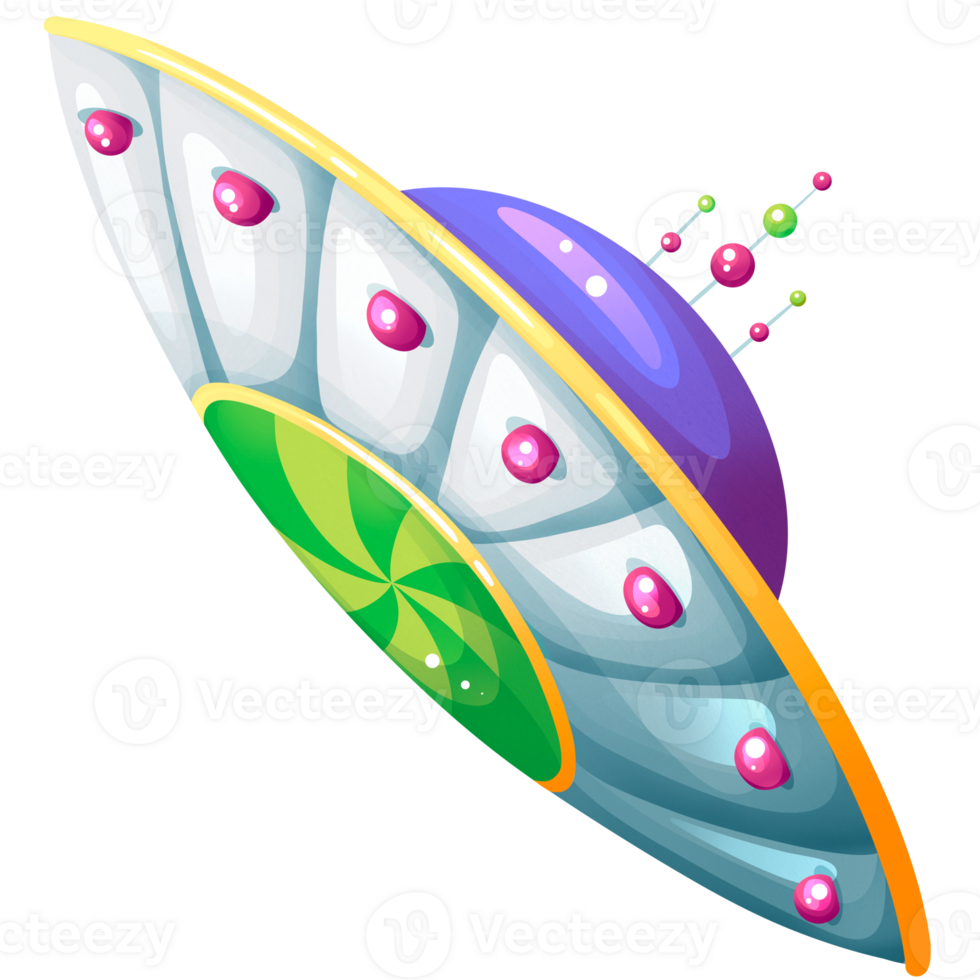 Futuristic flying saucer in open universe png