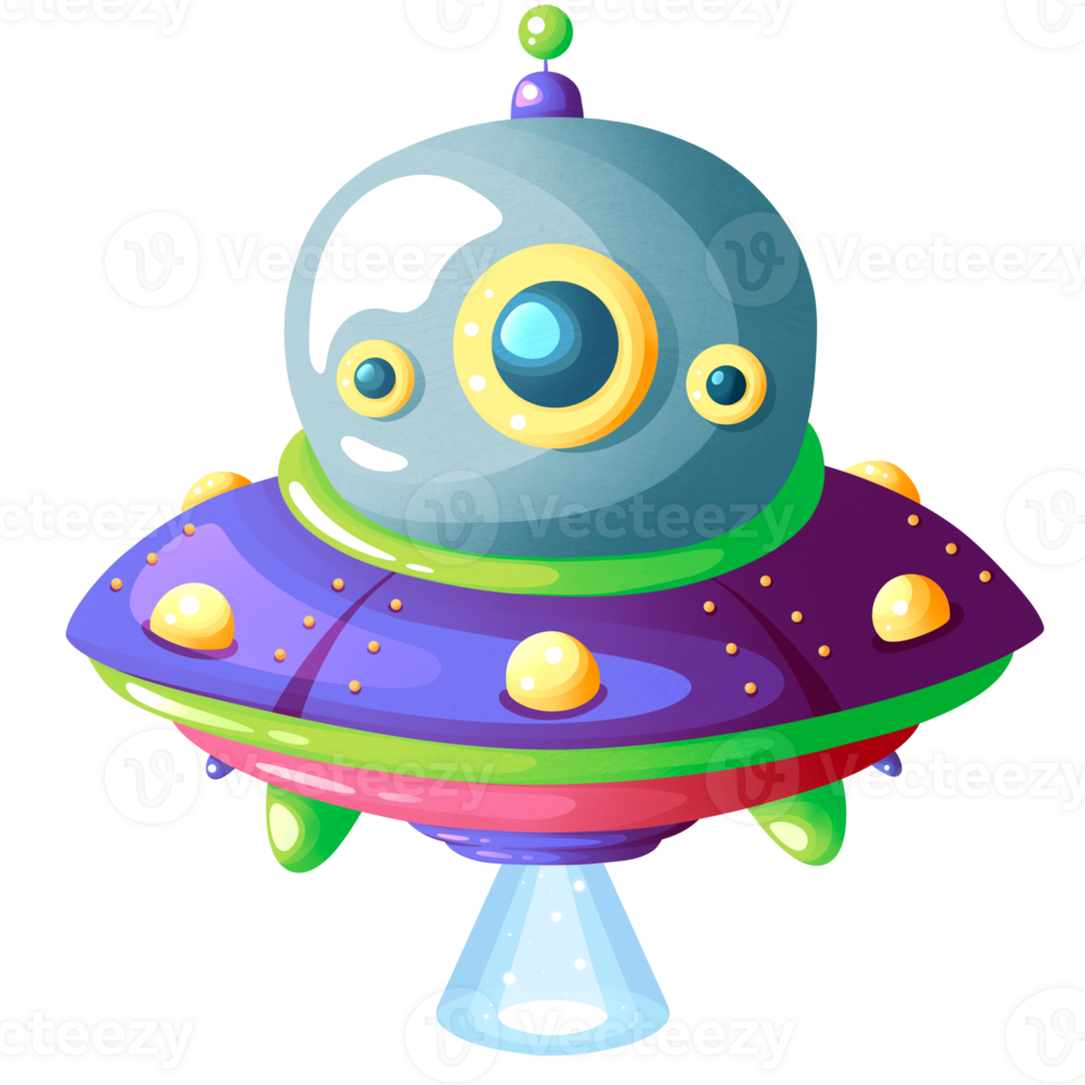 Bright flying saucer in open space png