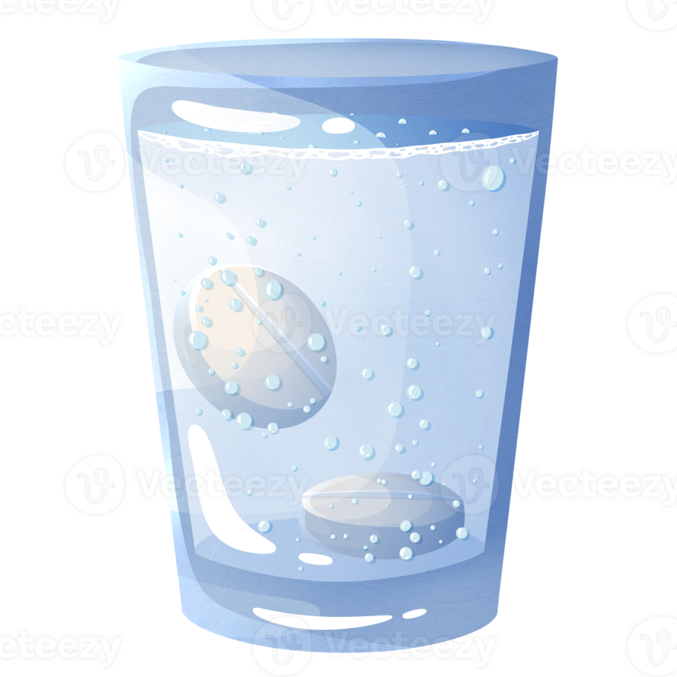 Soluble pills in glass of water png