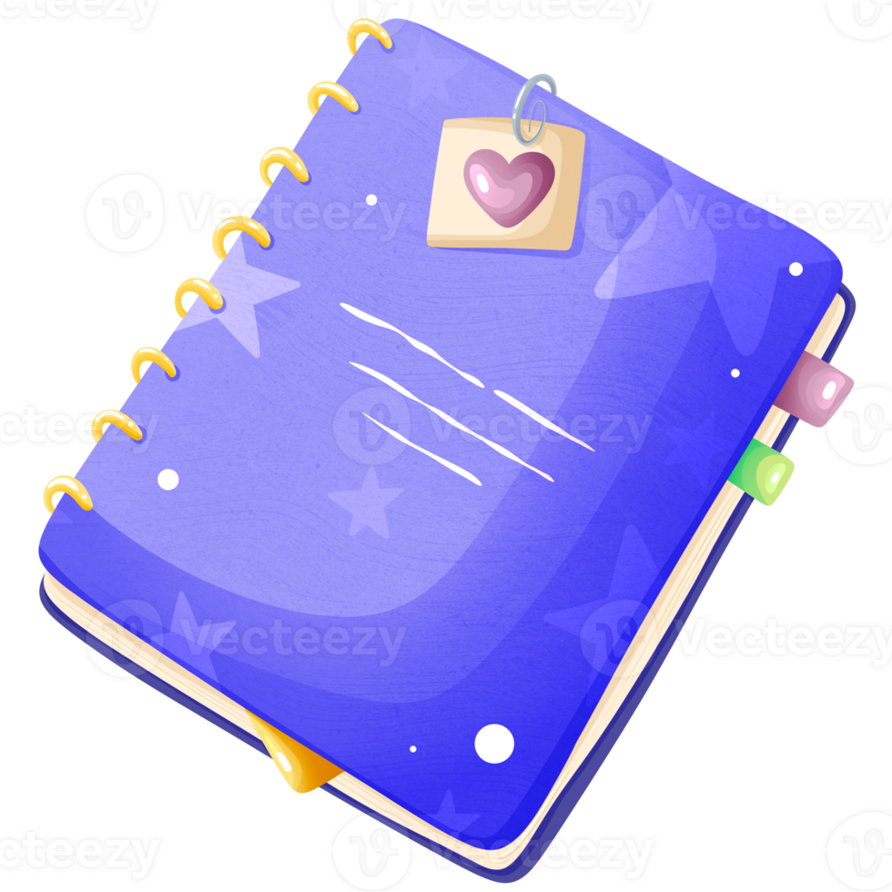 Colorful notebook with bookmark and sticker png
