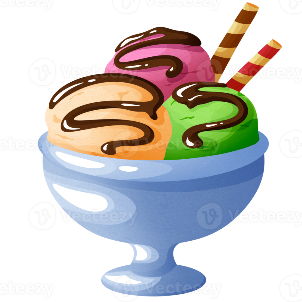 Assorted bright ice cream with syrup png