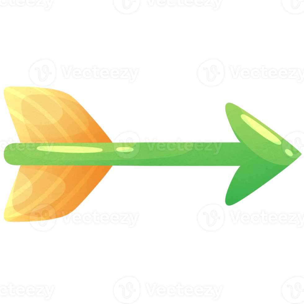 Arrow from bow flies to right. Direction icon. Pointer for website. Interface element green colors. png
