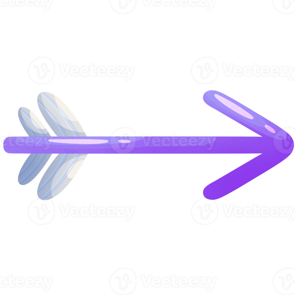 Arrow from bow flies to right. Direction icon. Pointer for website. Interface element purple colors. png