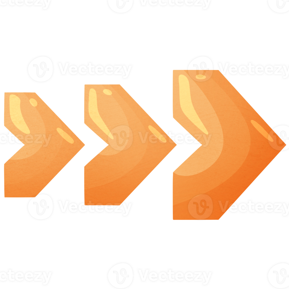 Arrow right. Triple direction icon. Pointer for website. Interface element orange colors. png