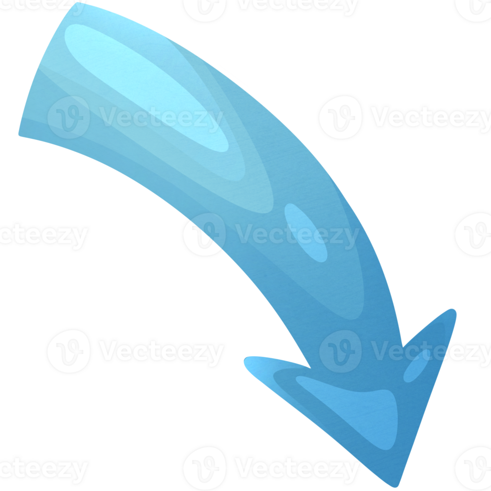 Arrow right and down. Thickened direction icon. Pointer for website. Interface element blue colors. png