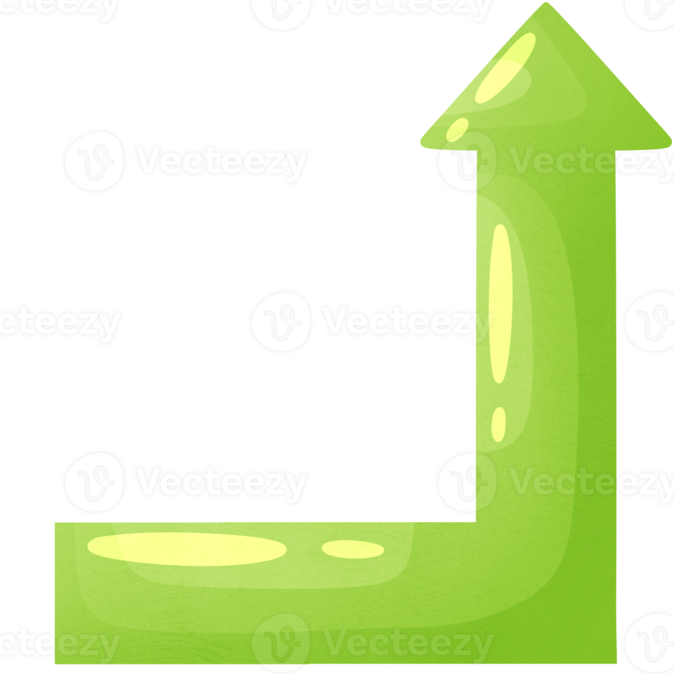 omhoog pijl. hoekig richting icoon. wijzer voor website. koppel element groen kleuren. png