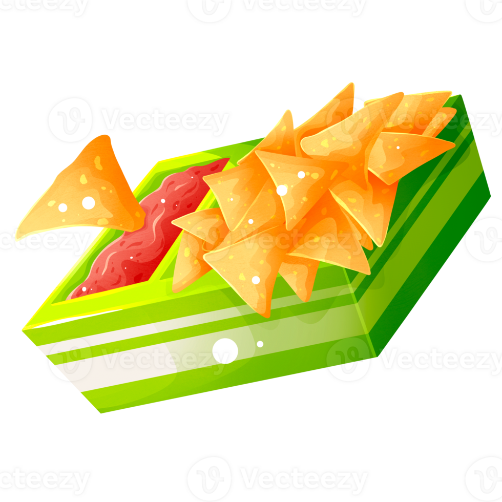 Nachos with dip in carton package png