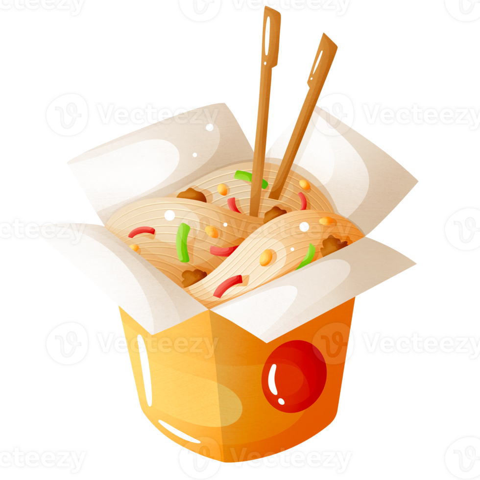 Noodles with vegetables in takeout box png