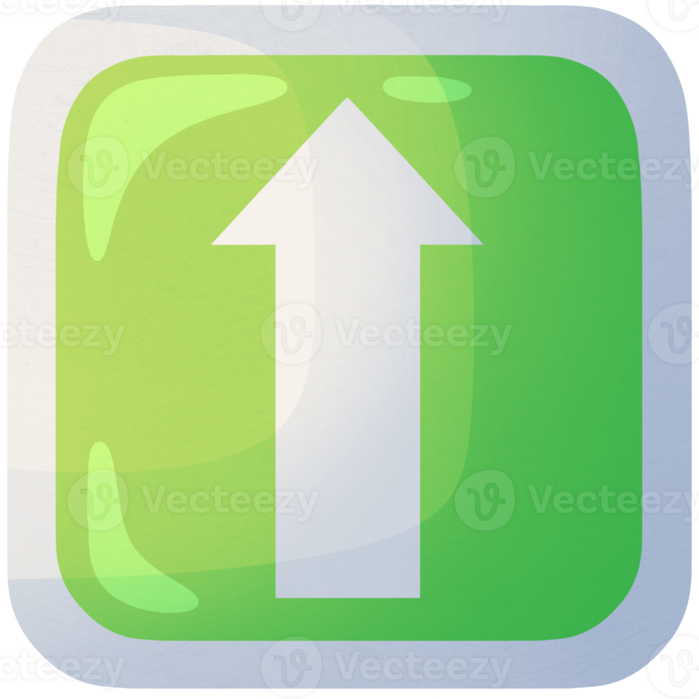 Up arrow. Square volumetric direction icon. Pointer for website. Interface element green colors. png
