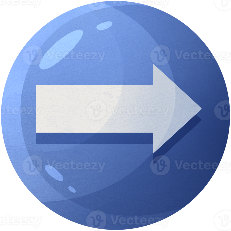 Arrow right. Round volumetric direction icon. Pointer for website. Interface element blue colors. png