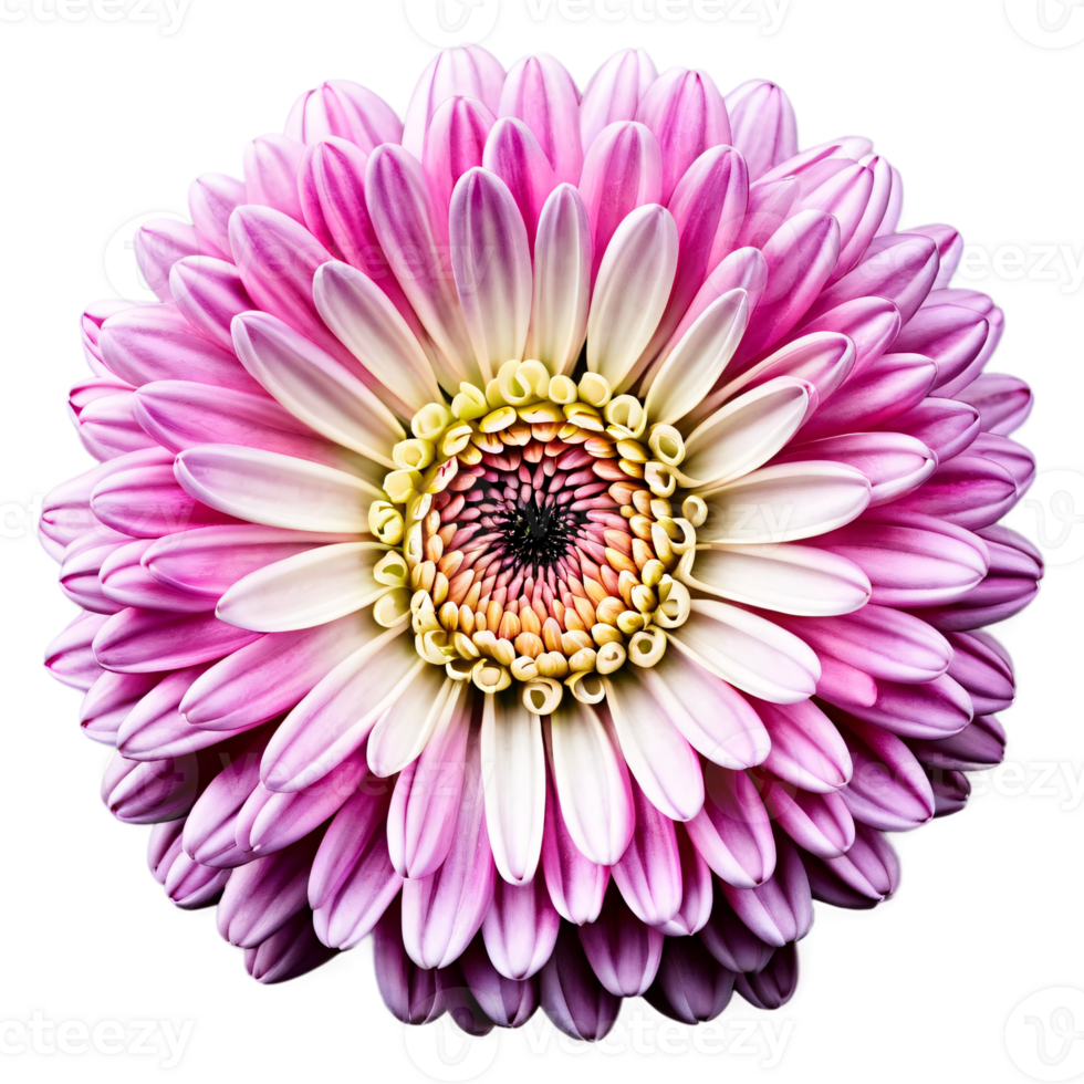Close up macro photo of a pink chrysanthemum flower transparent isolated png