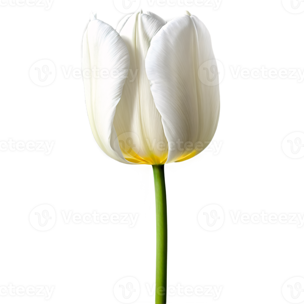 Close up macro photo of white tulip flower transparent isolated png