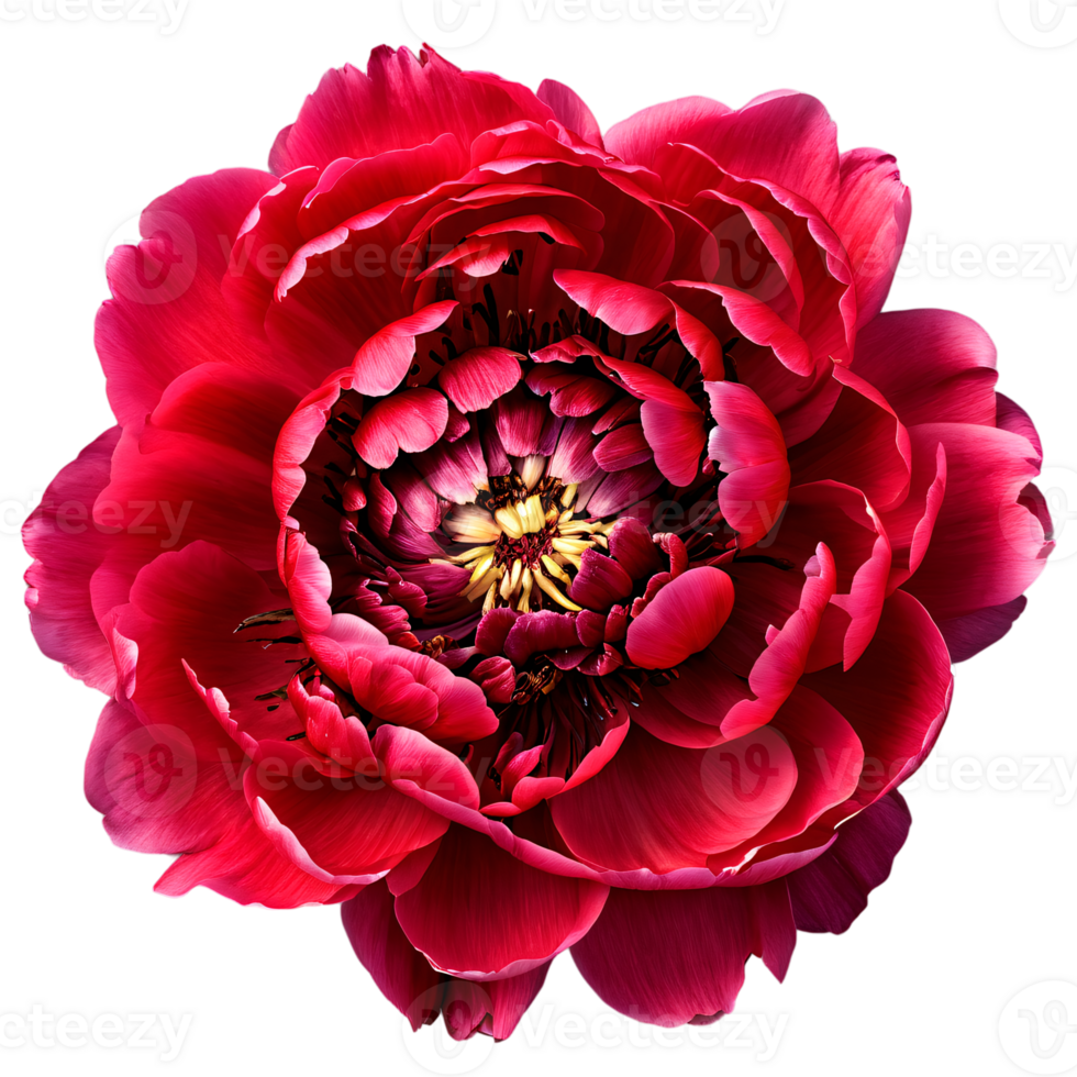 Close up macro photo of red peony flower transparent isolated png
