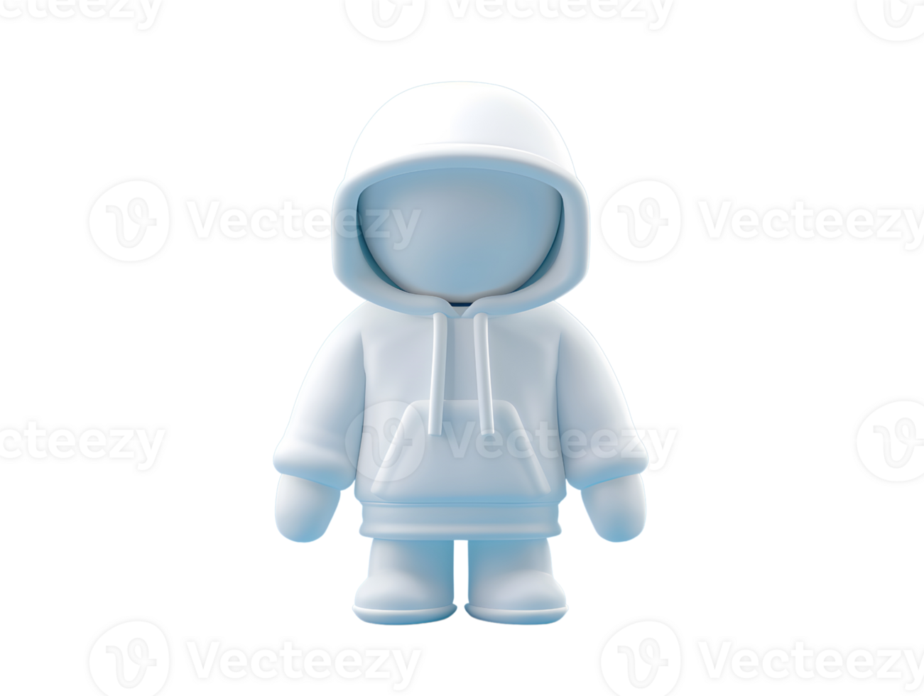 blanco 3d mini personaje vistiendo capucha png