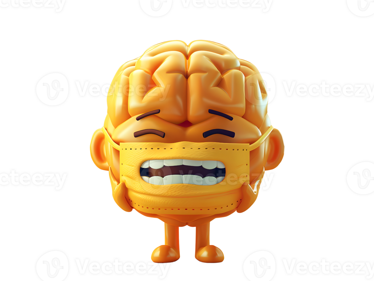 brain with worried expression not confident concept, 3d illustration element png