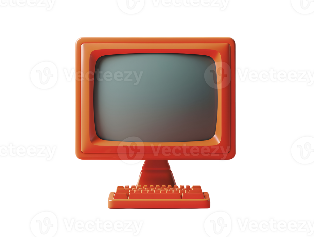 cube computer monitor with keyboard, 3d element illustration png