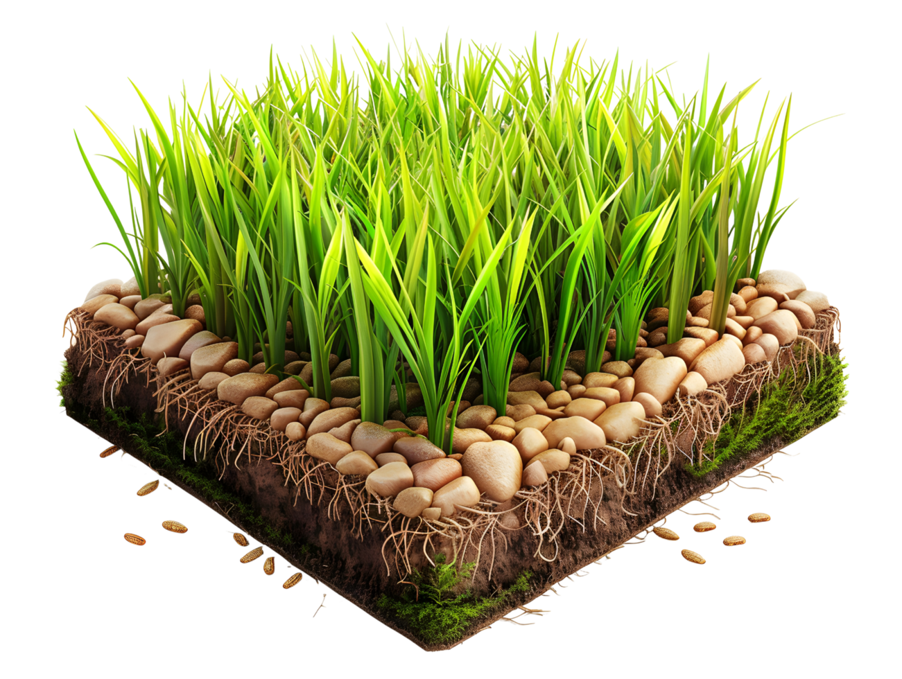 patch of green rice plants, 3d illustration png
