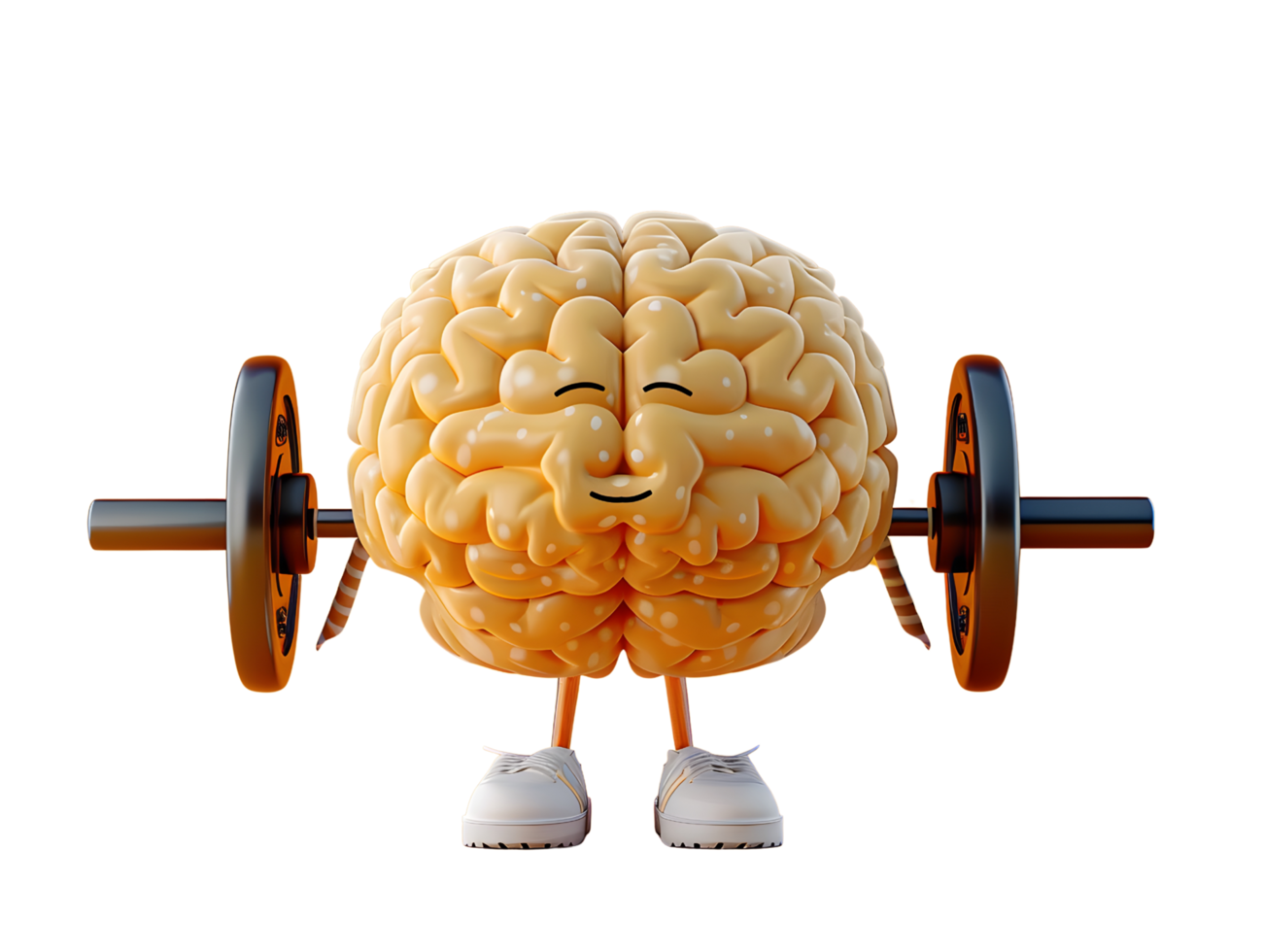 smiling yellow color brain character lifting barbell with health concept, 3d illustration element png