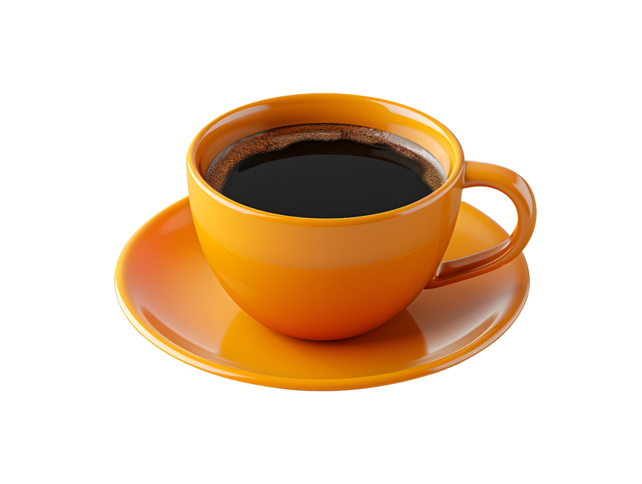 black coffee in orange cup, 3d element illustration png