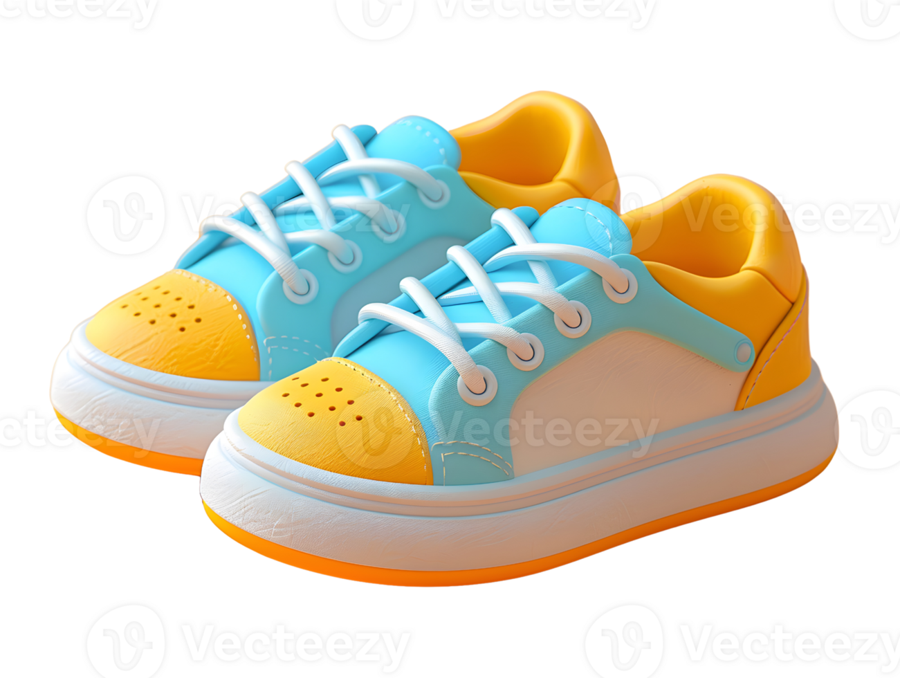 Yellow white and blue sneakers, 3D element design png
