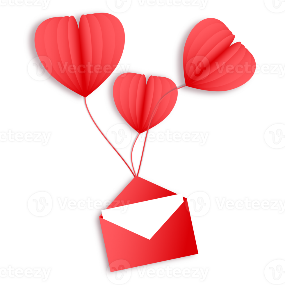 Red envelope with heart shaped balloon png