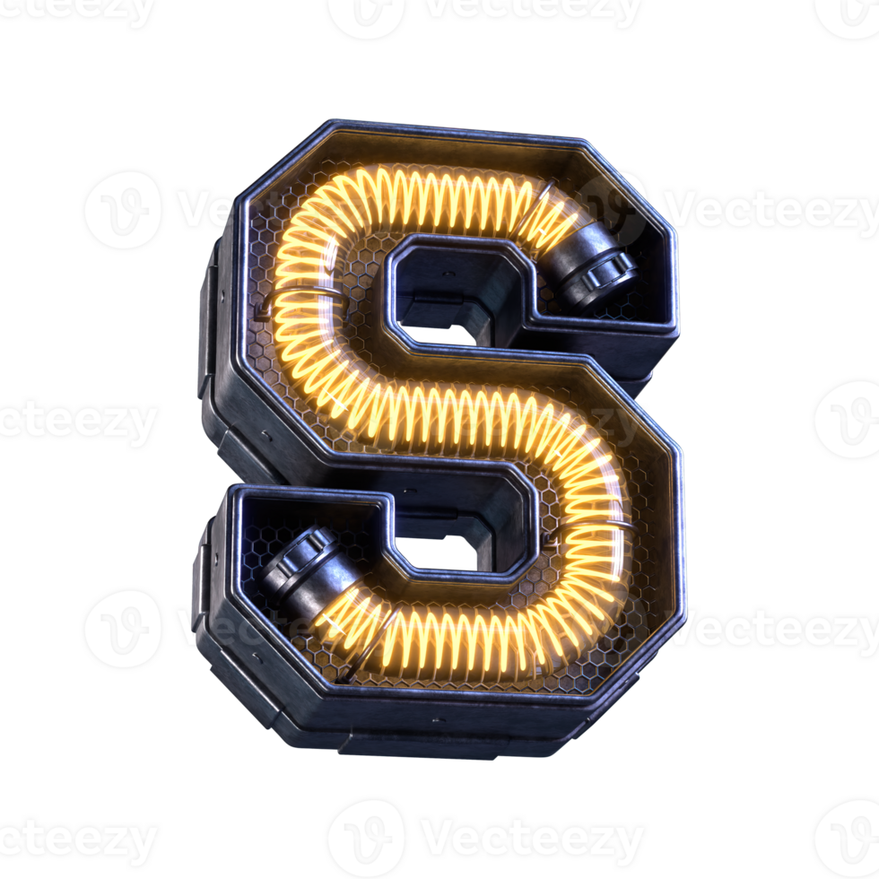 3d calligraphic neon light letter S png