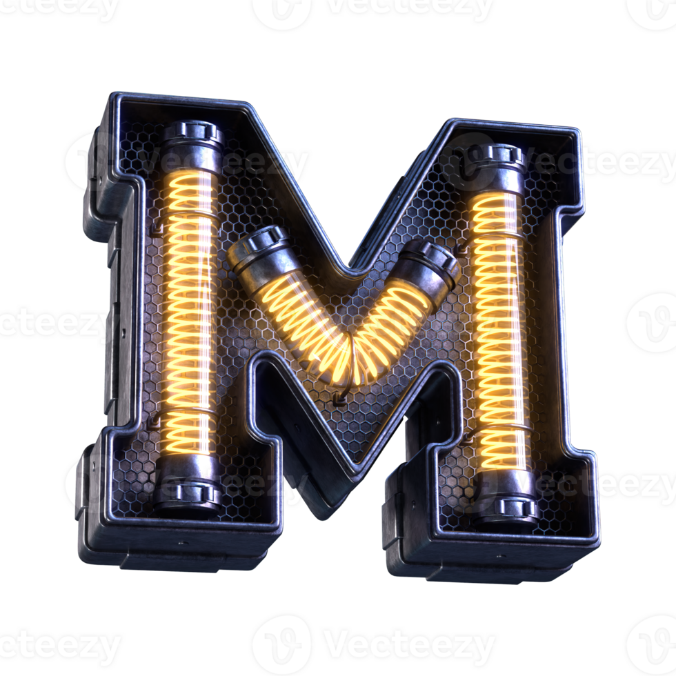 3d calligraphic neon light letter M png