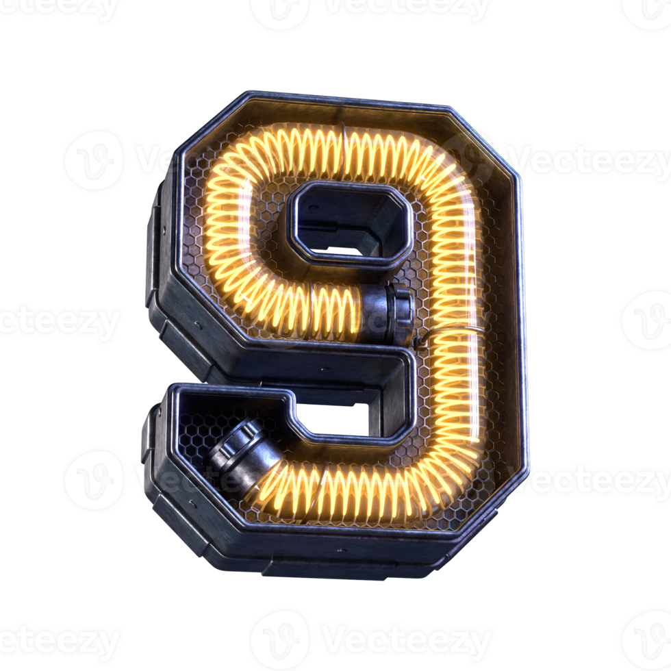 3d number neon light 9 png