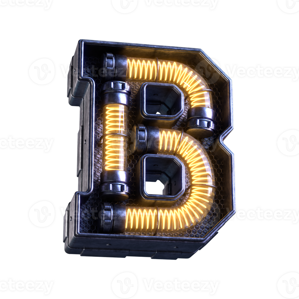 3d calligraphic neon light letter B png