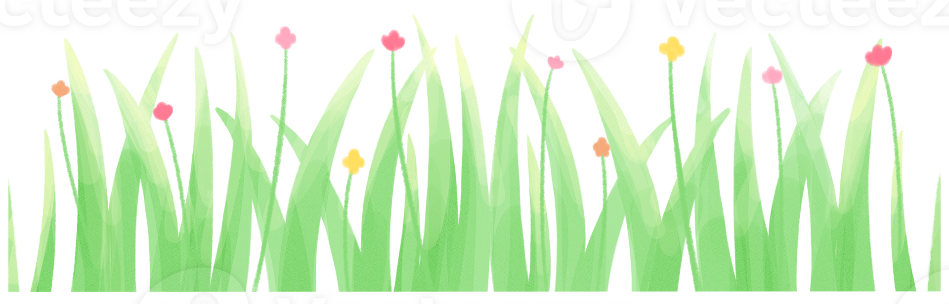 Grass watercolors cartoon style hand drawn illustration sakura png