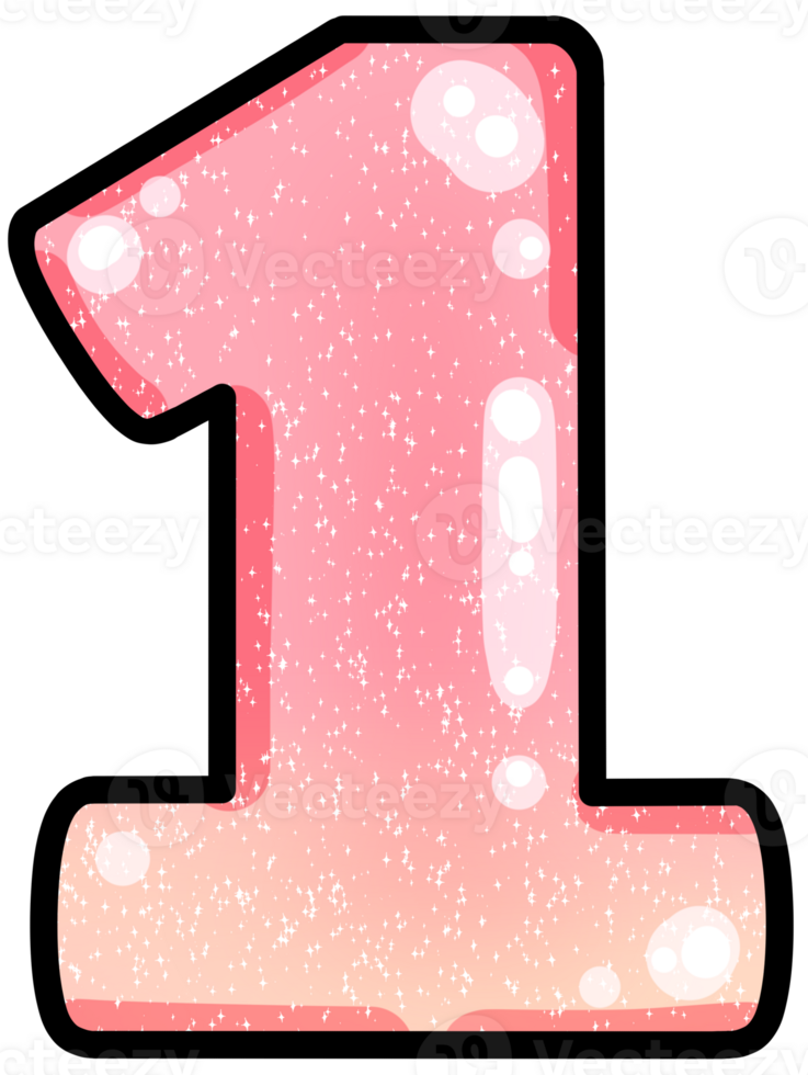 hand drawn number 1 pink color tone with jelly texture png