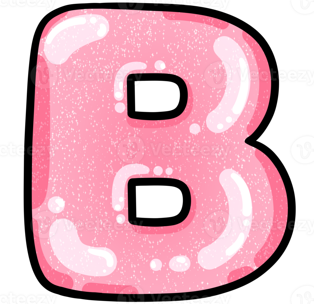 hand drawn alphabet B pink color tone with jelly texture png