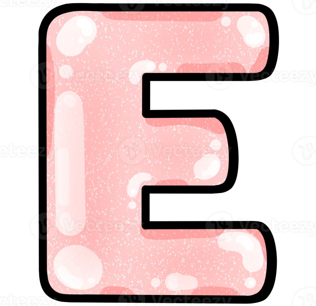 hand drawn alphabet E pink color tone with jelly texture png