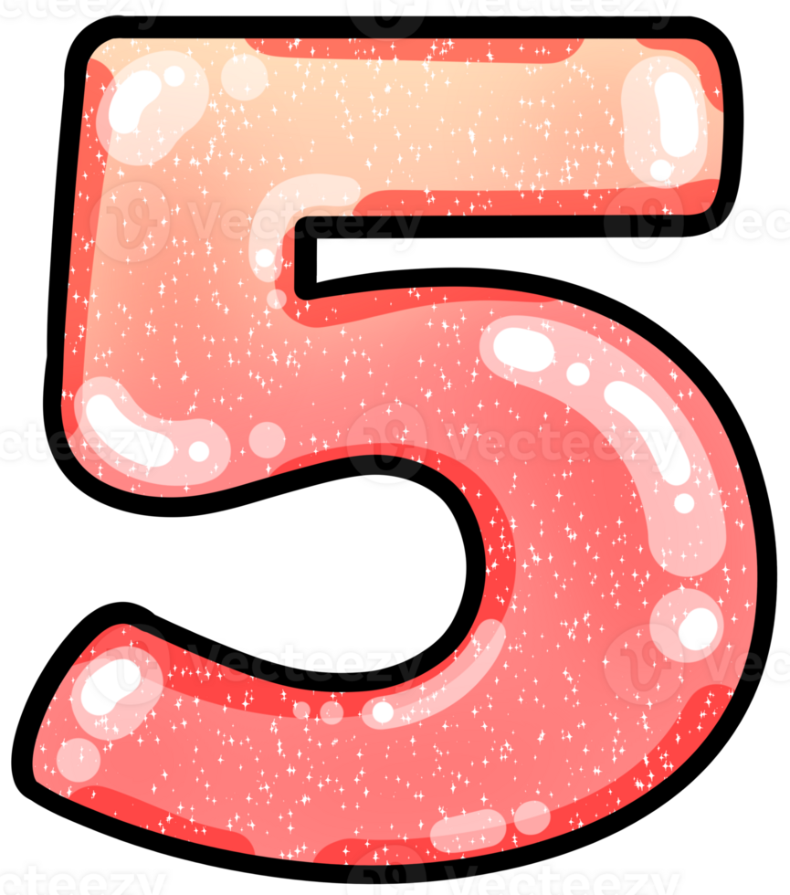 hand drawn number 5 pink color tone with jelly texture png