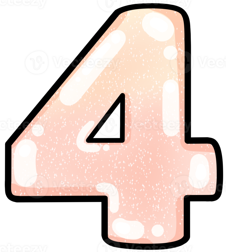 hand drawn number 4 pink color tone with jelly texture png