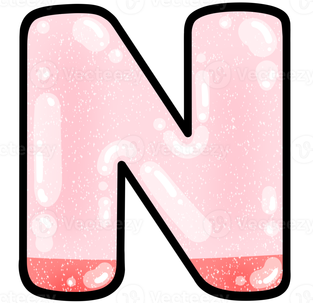 hand drawn alphabet N pink color tone with jelly texture png