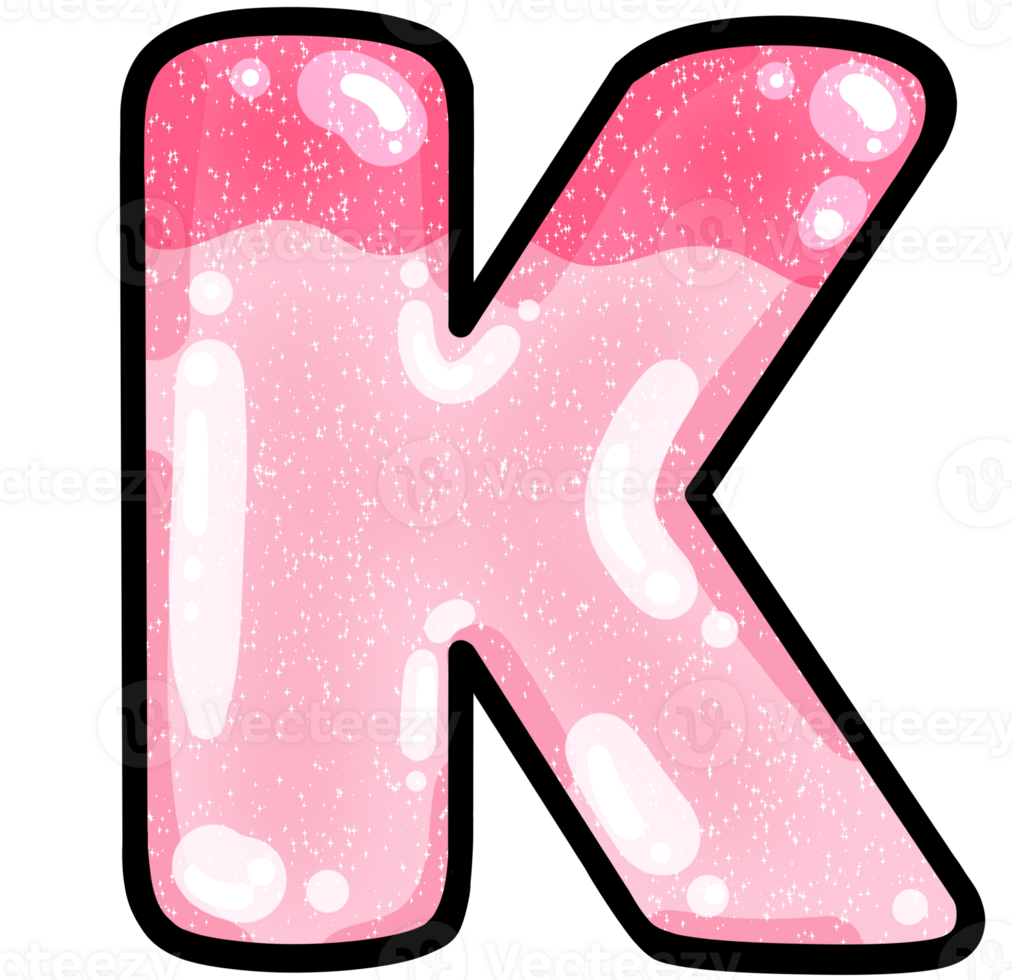 hand drawn alphabet K pink color tone with jelly texture png