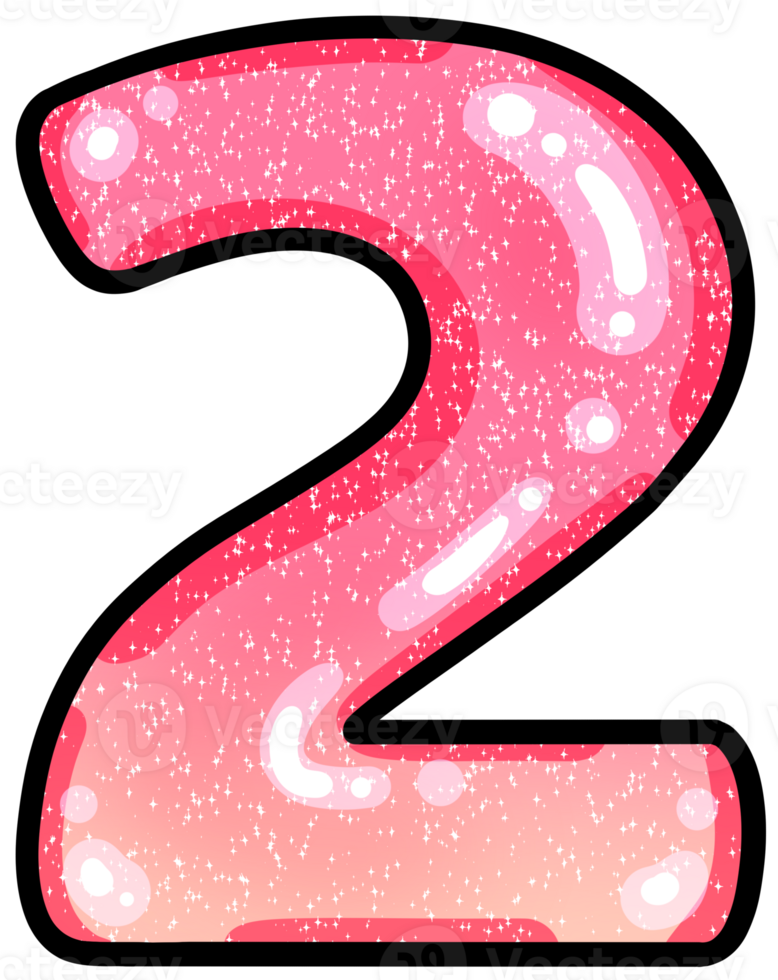 hand drawn number 2 pink color tone with jelly texture png