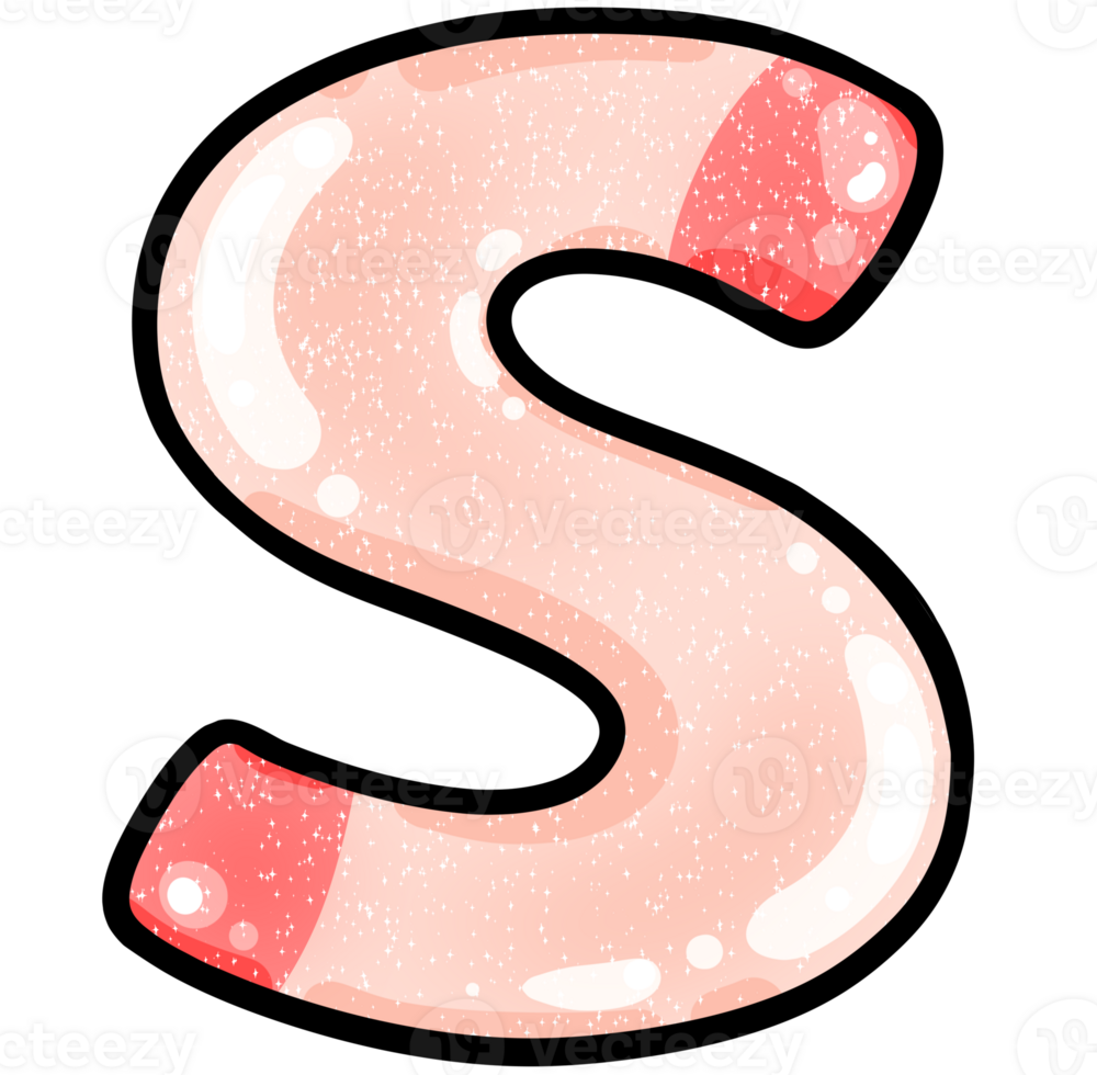 hand drawn alphabet S pink color tone with jelly texture png