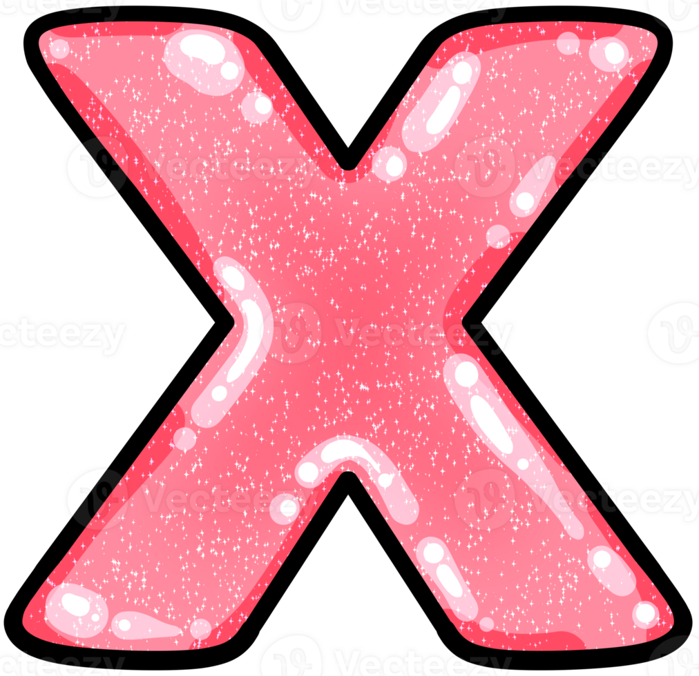 hand drawn alphabet X pink color tone with jelly texture png