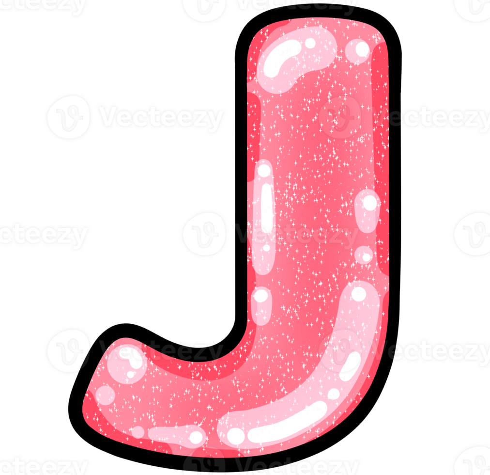 hand drawn alphabet J pink color tone with jelly texture png