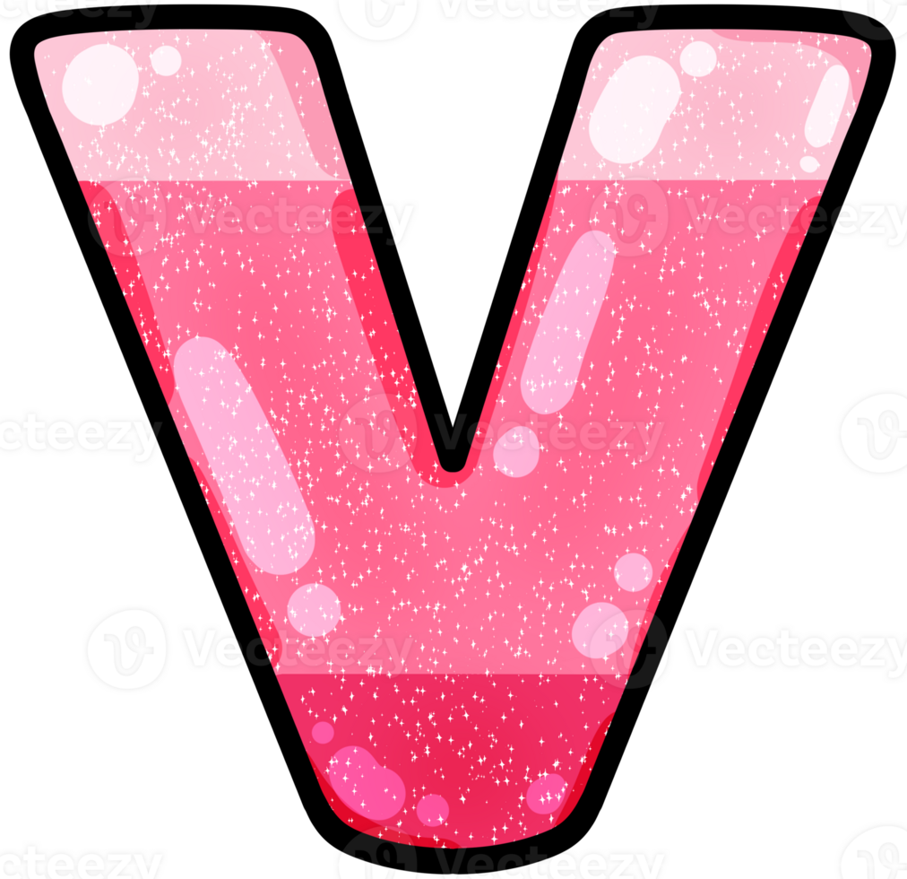 hand drawn alphabet V pink color tone with jelly texture png