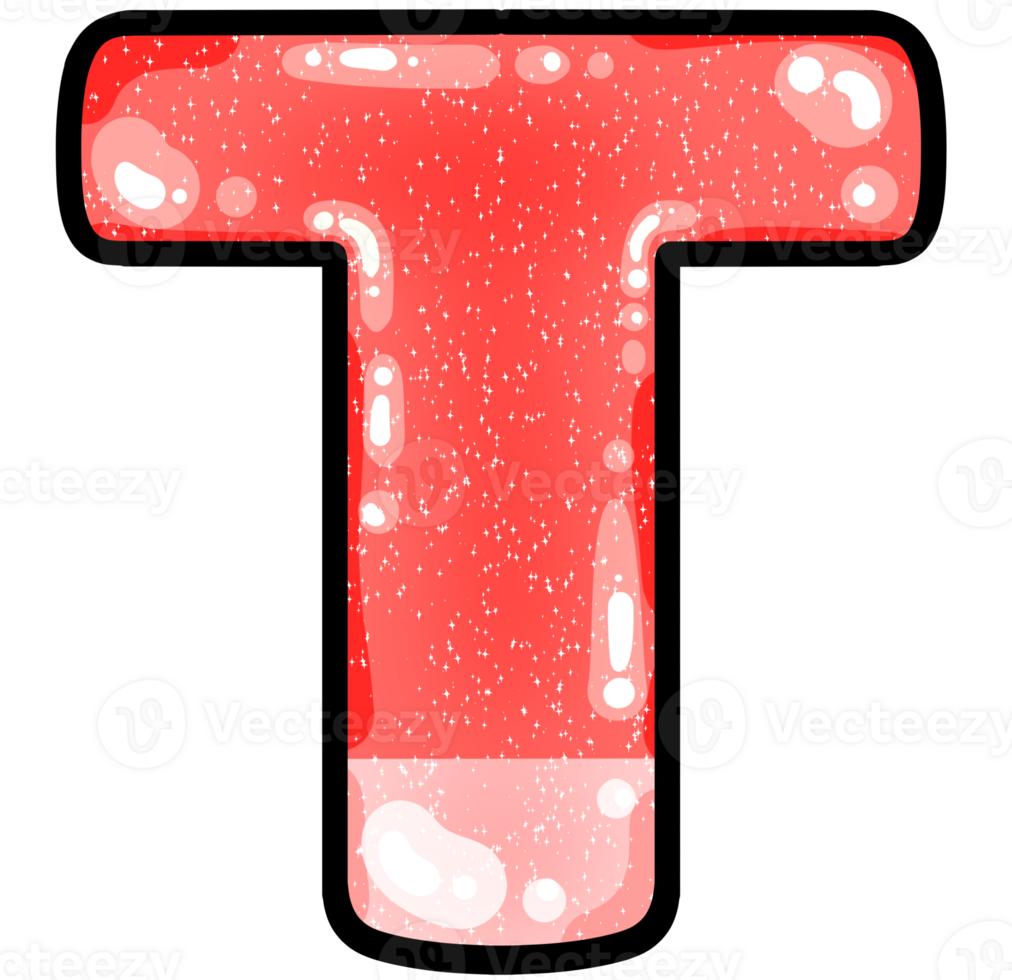 hand drawn alphabet T pink color tone with jelly texture png