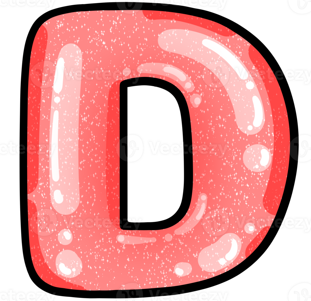 hand drawn alphabet D pink color tone with jelly texture png