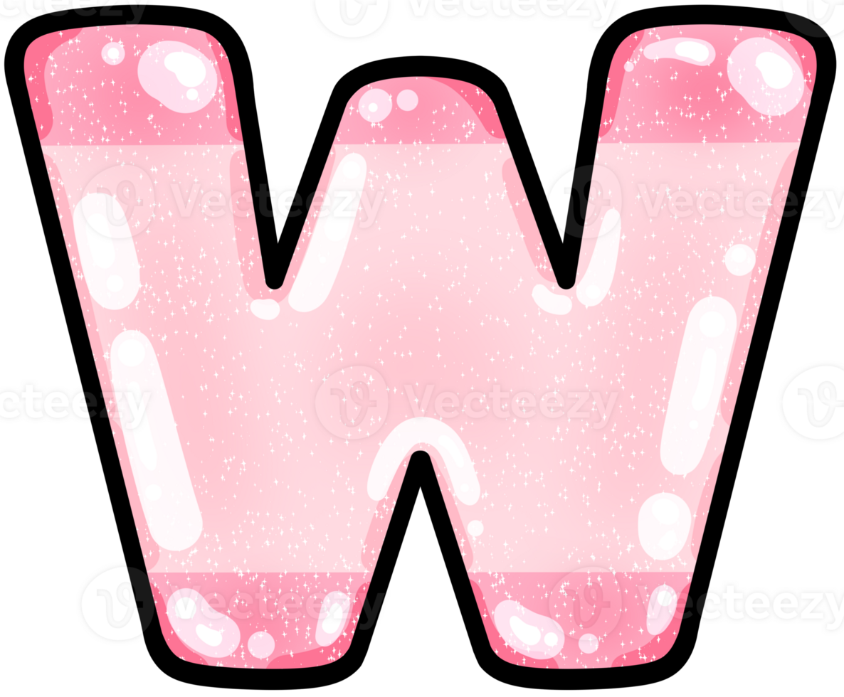 hand drawn alphabet W pink color tone with jelly texture png