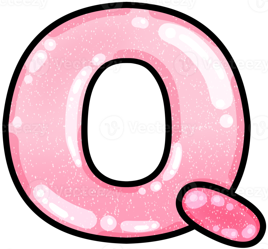 hand drawn alphabet Q pink color tone with jelly texture png