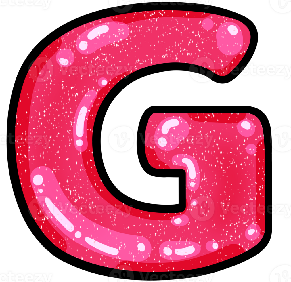 hand drawn alphabet G pink color tone with jelly texture png