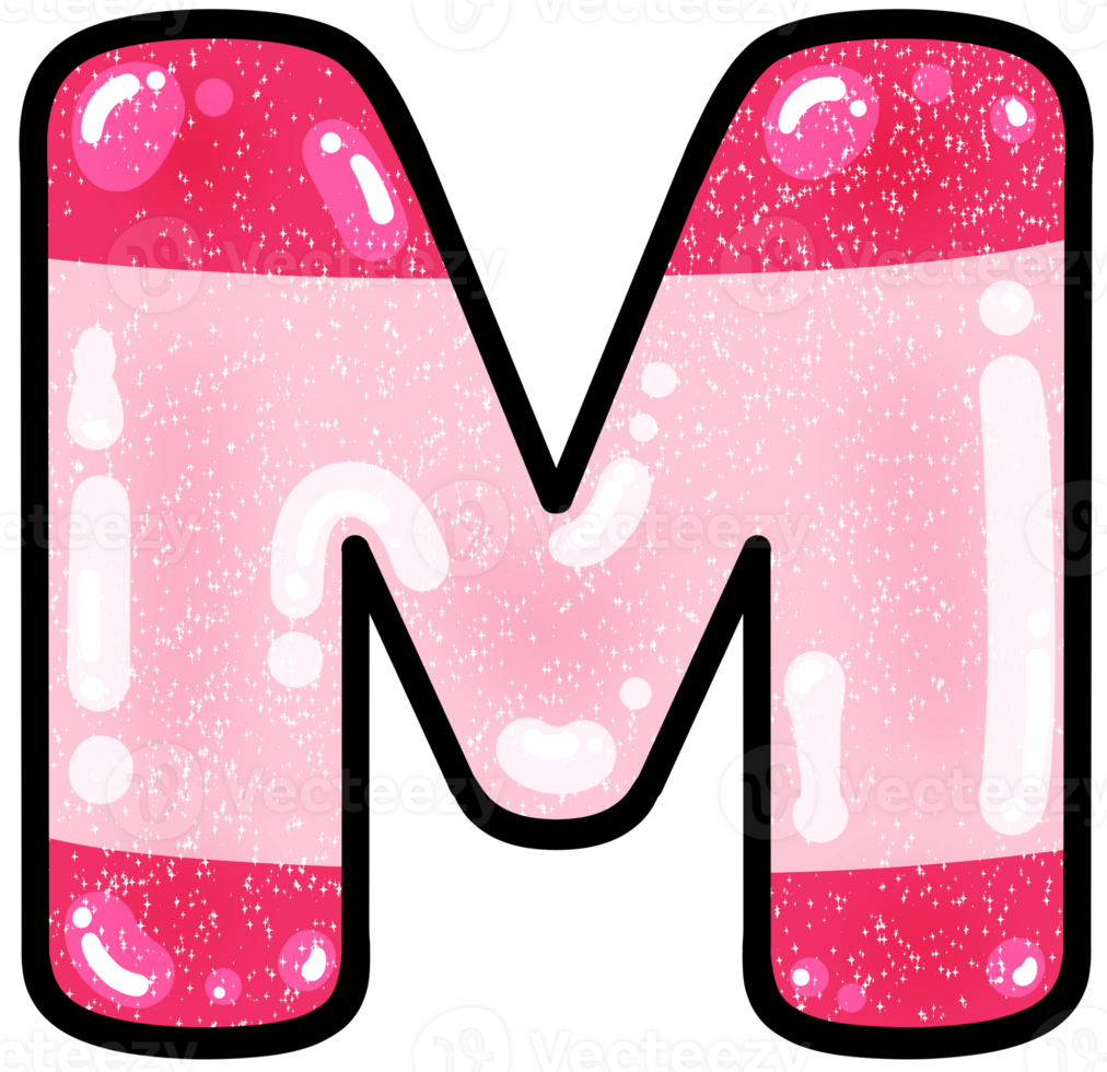 hand drawn alphabet M pink color tone with jelly texture png