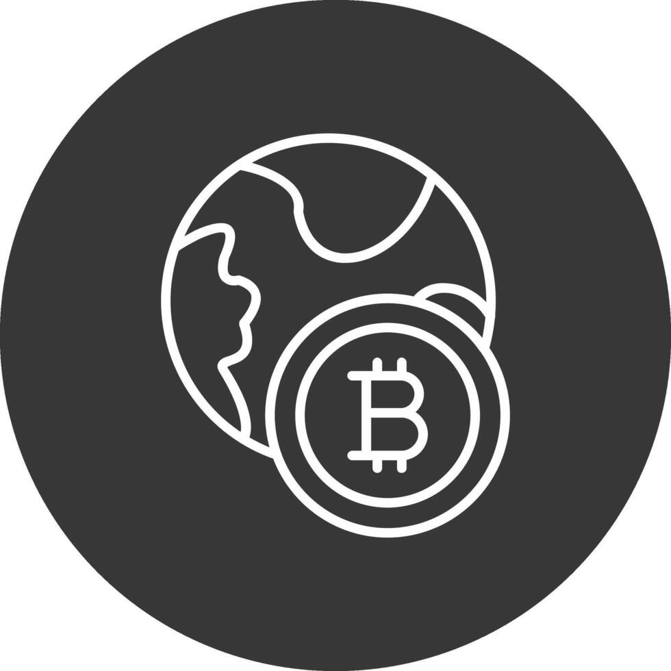 bitcoin mundo línea invertido icono diseño vector