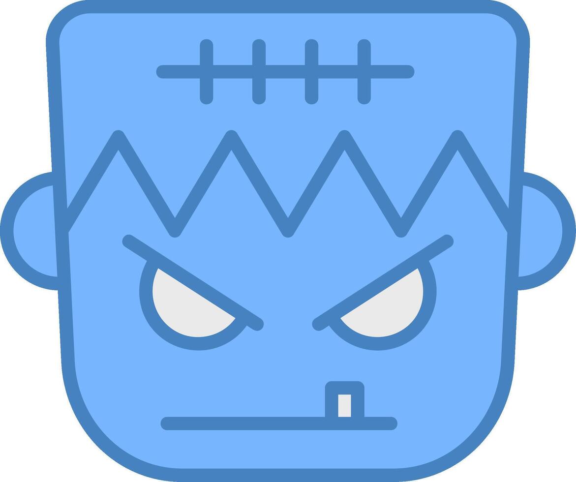 frankenstein línea lleno azul icono vector